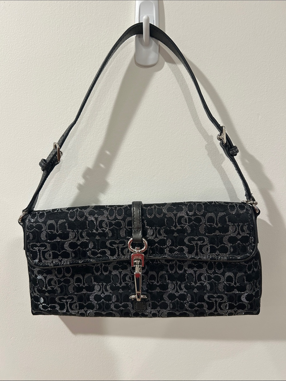 Coach Black Signature Canvas Hamptons Y2K Demi Shimmer Silver Hardware